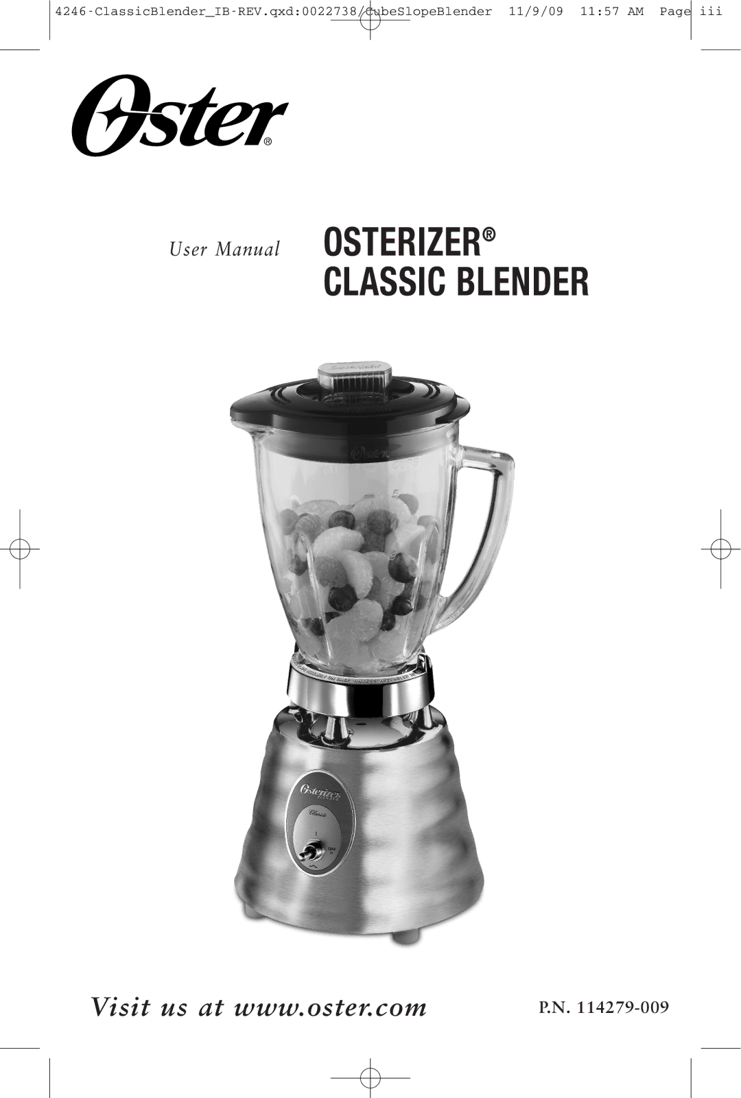 Oster 114279-009 manual Classic Blender 