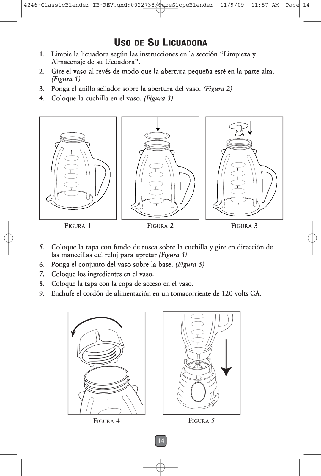 Oster 114279-009 manual Uso De Su Licuadora, Figura 
