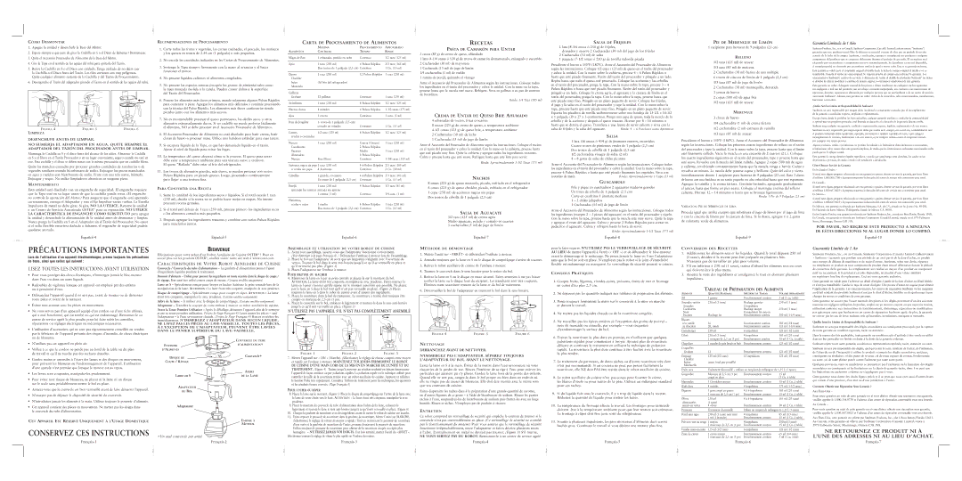 Oster 116534-000-000 user manual Español-4, Español-5, Español-6, Español-7, Español-8, Español-9, Español-10, Français-7 