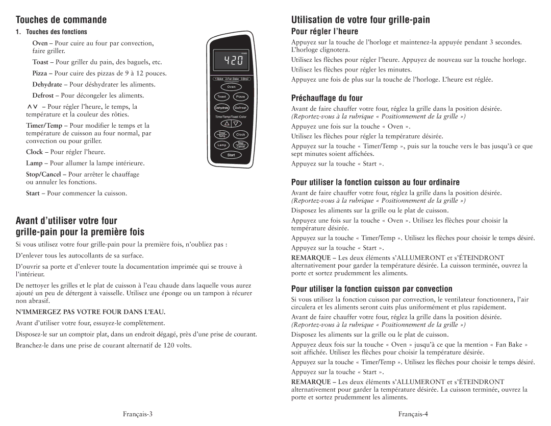 Oster 119311 user manual Touches de commande, Utilisation de votre four grille-pain 