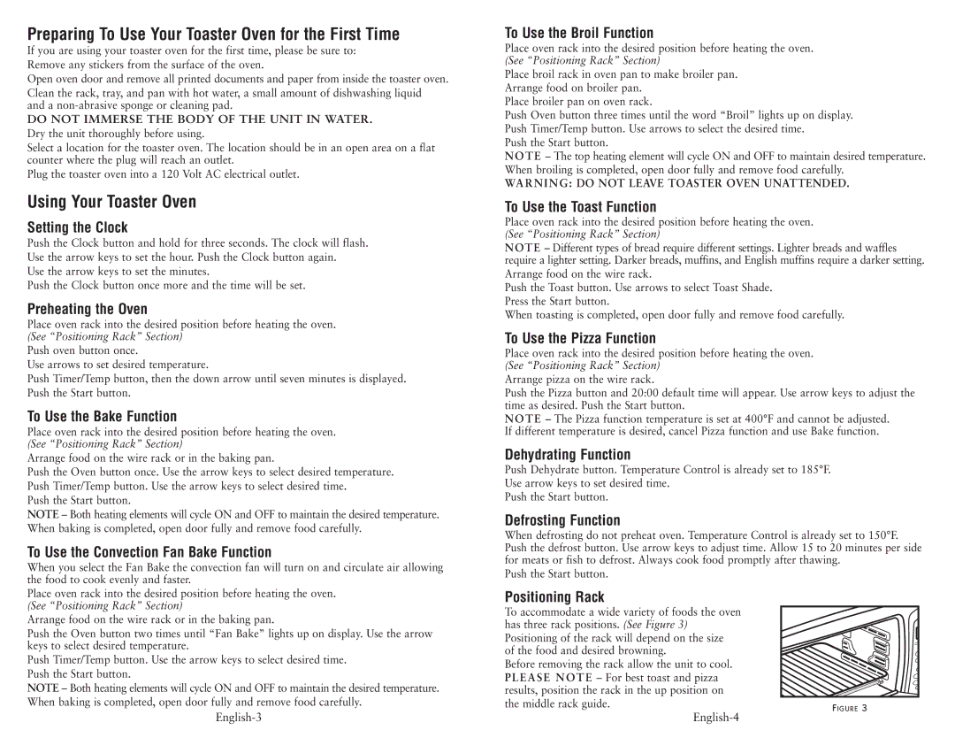 Oster 119311 user manual Preparing To Use Your Toaster Oven for the First Time, Using Your Toaster Oven 