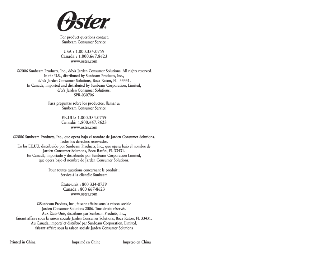 Oster 119311 user manual 