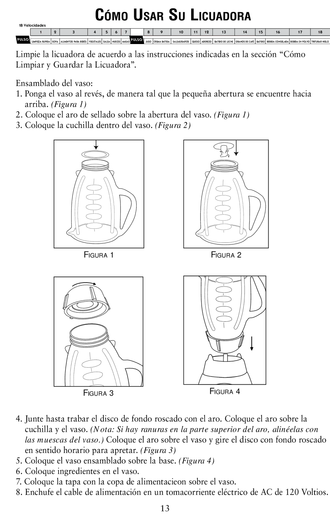 Oster 120761-100 user manual Cómo Usar Su Licuadora, Velocidades 