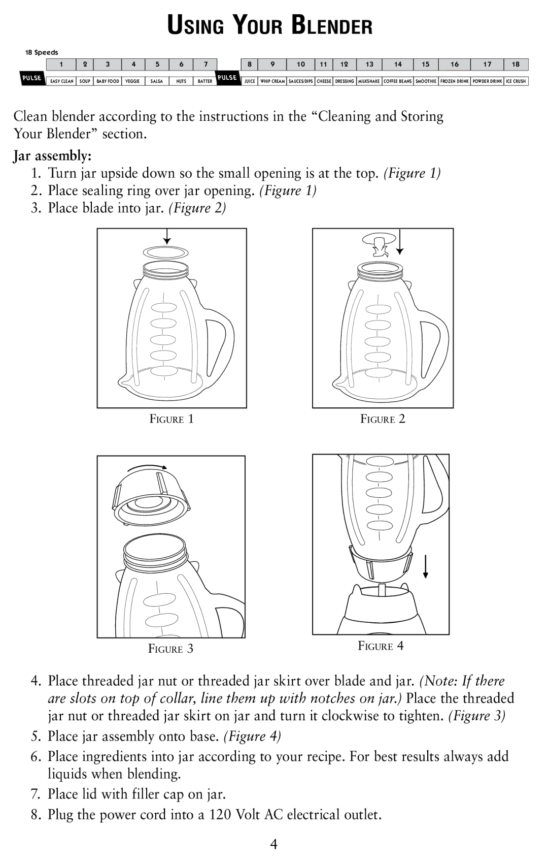 Oster 120761-100 user manual Using Your Blender, Jar assembly 