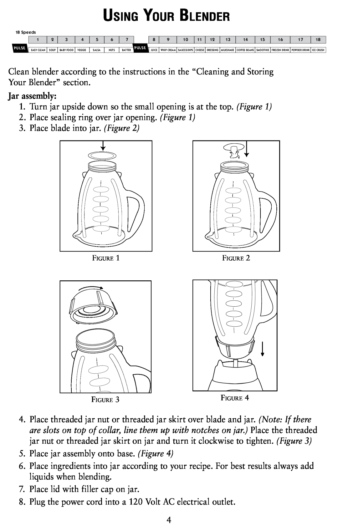 Oster 120761-100 user manual Using Your Blender, Jar assembly 