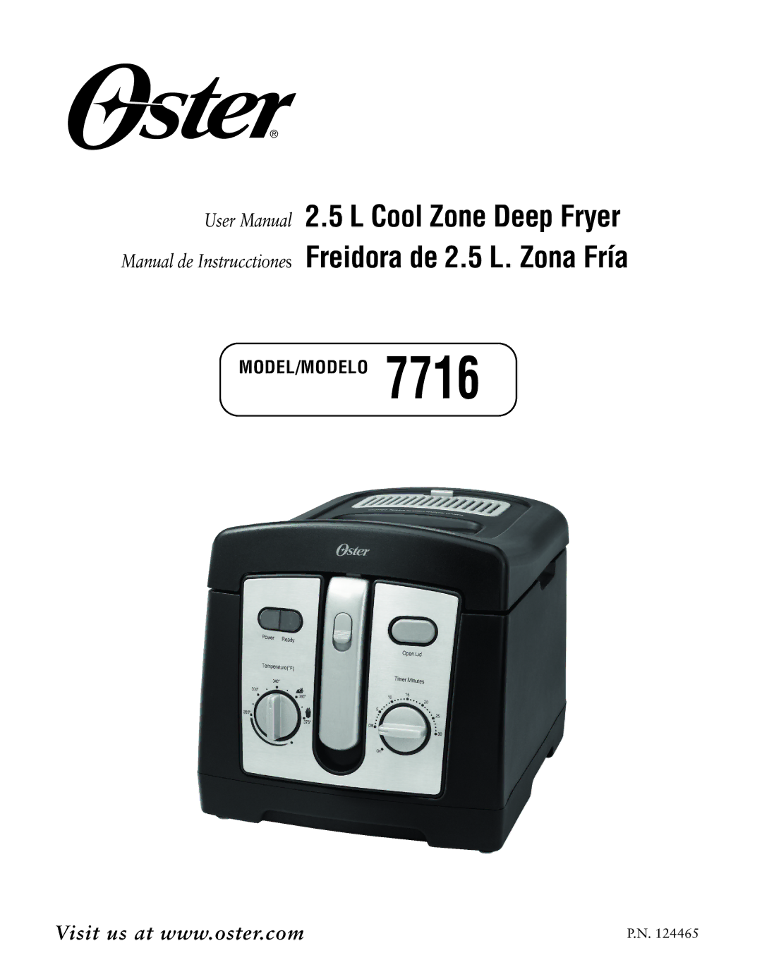 Oster 124465 user manual Cool Zone Deep Fryer Freidora de 2.5 L. Zona Fría 