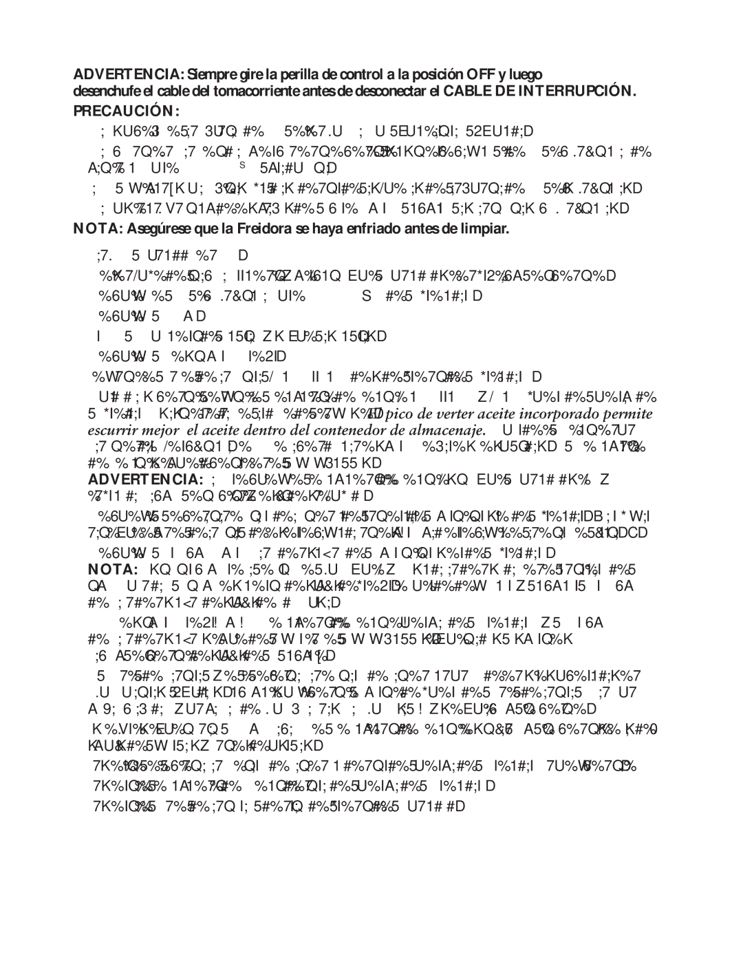 Oster 124465 user manual Cuidado Y Limpieza 