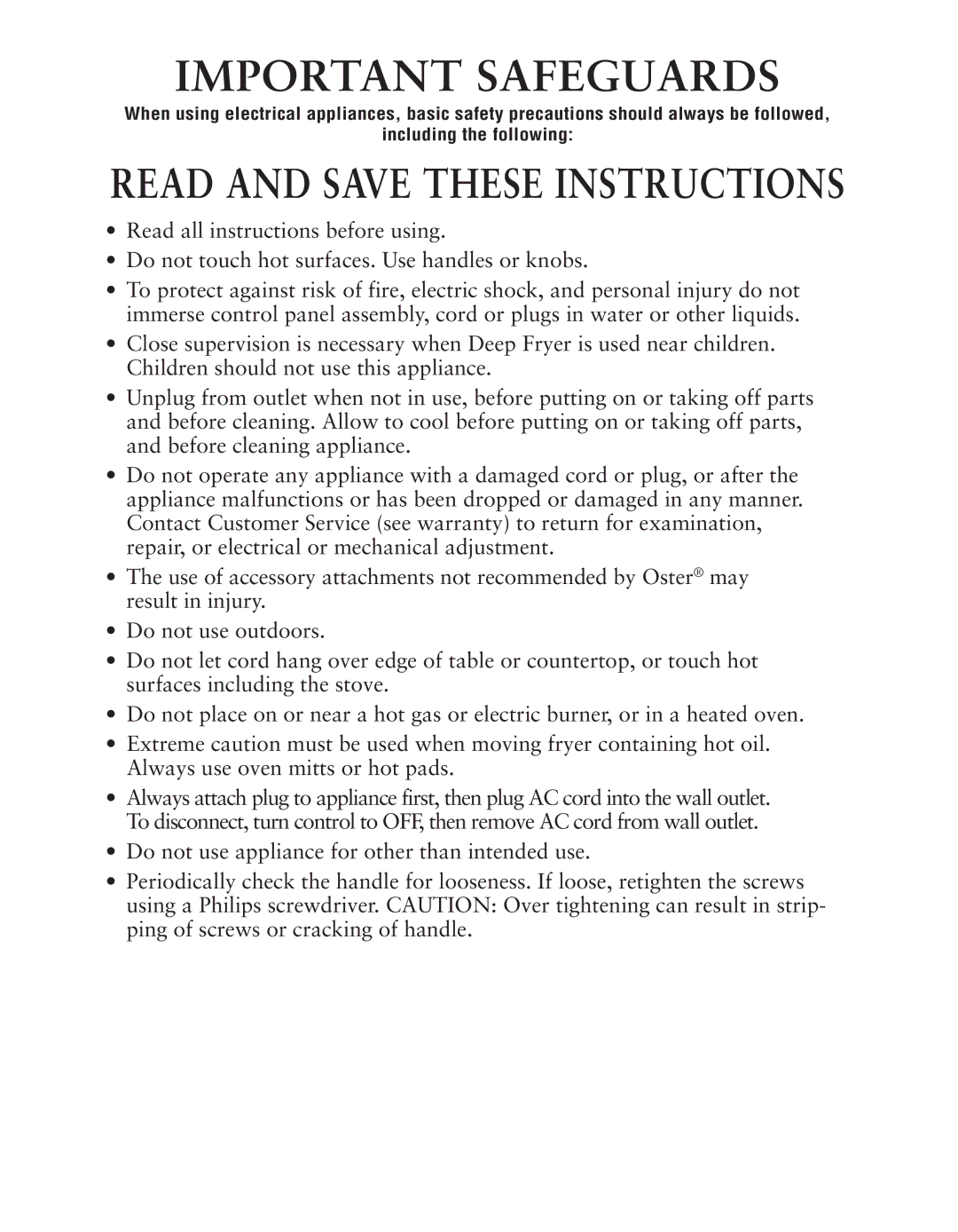 Oster 124465 user manual Important Safeguards 