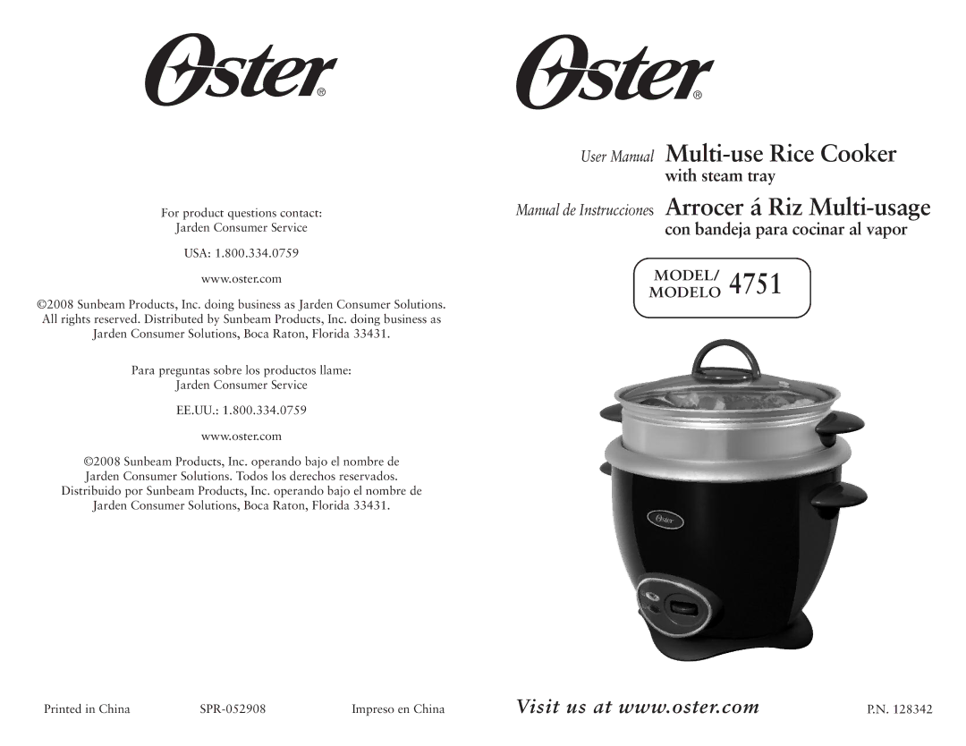 Oster 128342 user manual Manual de Instrucciones Arrocer á Riz Multi-usage 