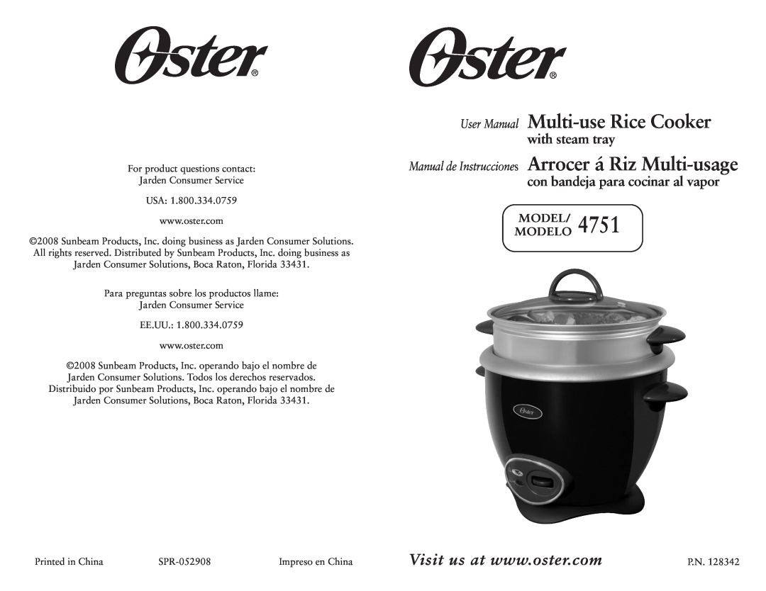Oster 128342 user manual Modelomodel, Manual de Instrucciones Arrocer á Riz Multi-usage, with steam tray 
