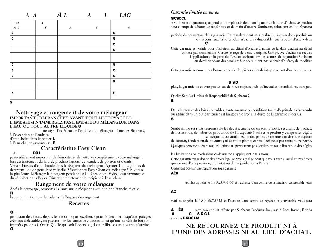 Oster 133093-005-000 user manual Caractéristique Easy Clean, Recettes, Nettoyage ET Rangement DE Votre Mélangeur 