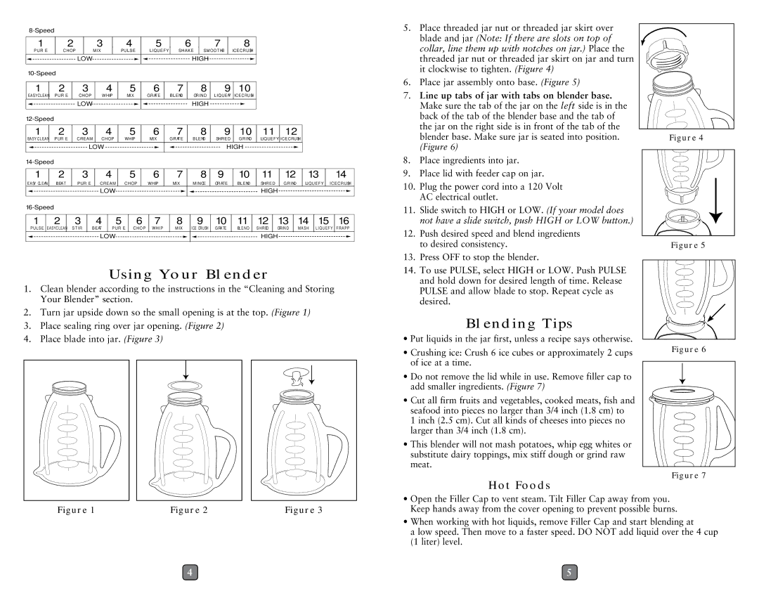 Oster 133093-005-000 user manual Using Your Blender, Blending Tips, HOT Foods 