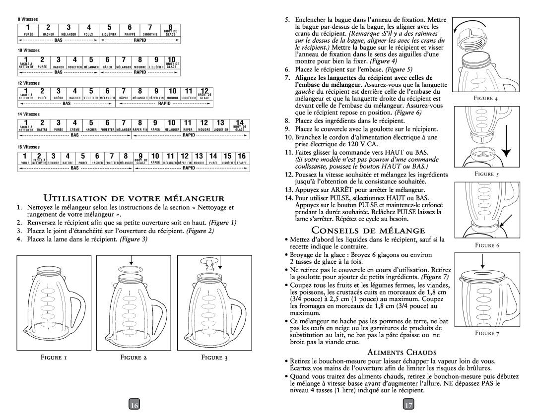 Oster 133093-005-000 user manual Utilisation De Votre Mélangeur, Conseils De Mélange, Aliments Chauds 