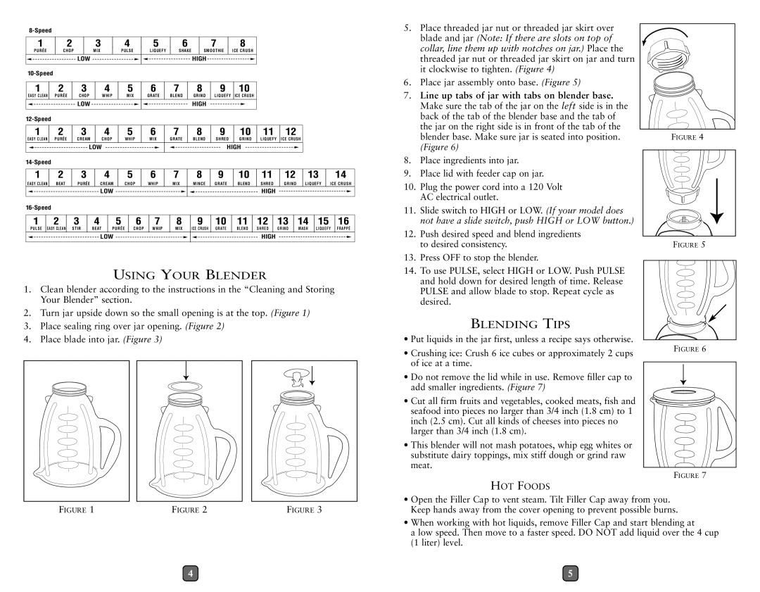 Oster 133093 user manual Using Your Blender, Blending Tips, 321, 123456789 