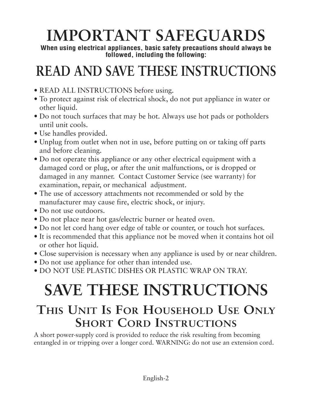 Oster 133704, CKSTWTLS00 user manual Important Safeguards, Read and Save These Instructions 