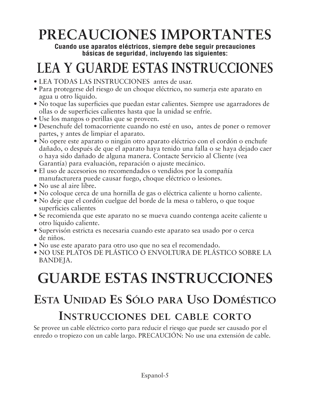 Oster CKSTWTLS00, 133704 user manual Precauciones Importantes, LEA Y Guarde Estas Instrucciones 