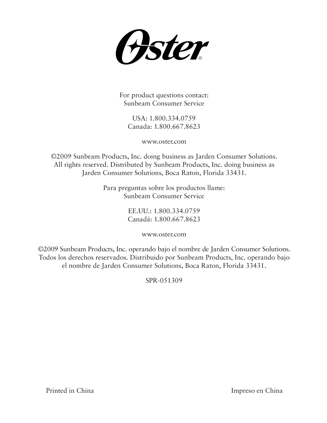 Oster 133704, CKSTWTLS00 user manual Impreso en China 