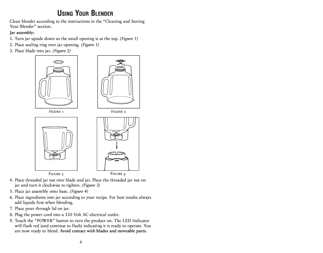 Oster 135518 user manual Using Your Blender, Jar assembly 