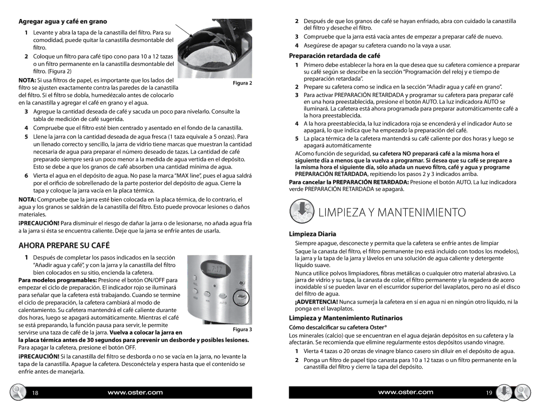 Oster 137264, BVST-RDXSS43 manual Limpieza y mantenimiento, Ahora Prepare SU Café 