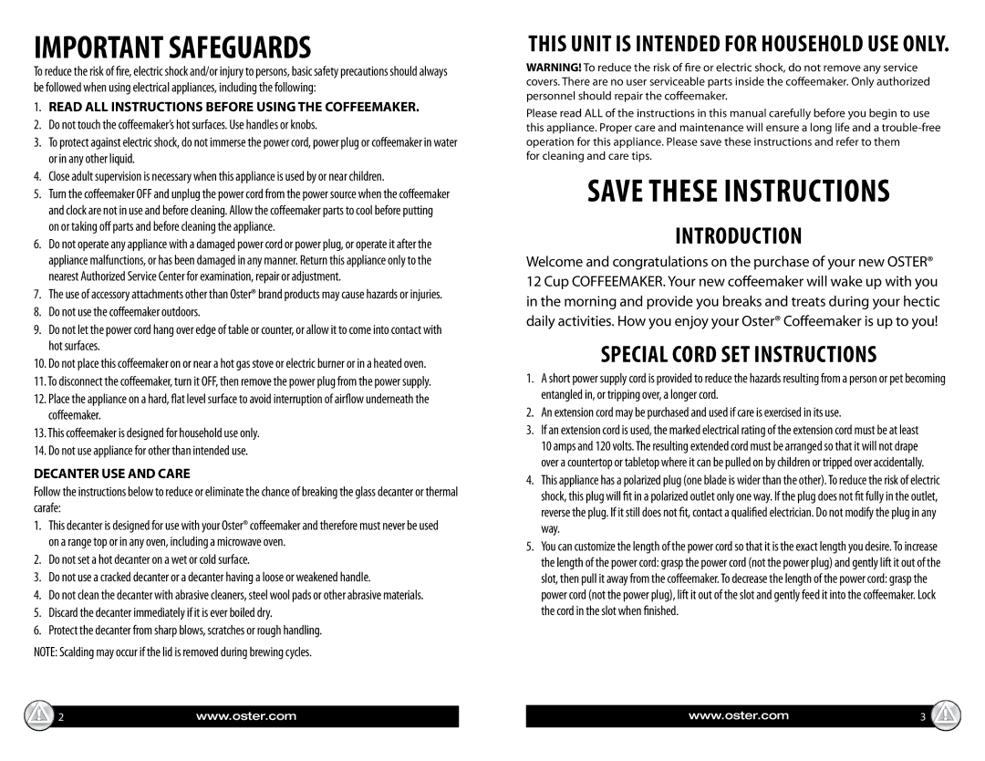 Oster 137264, BVST-RDXSS43 manual Important Safeguards 