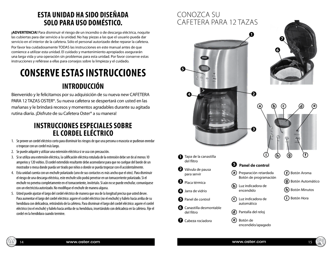 Oster 137264, BVST-RDXSS43 manual Esta Unidad HA Sido Diseñada Solo Para USO Doméstico, Panel de control 