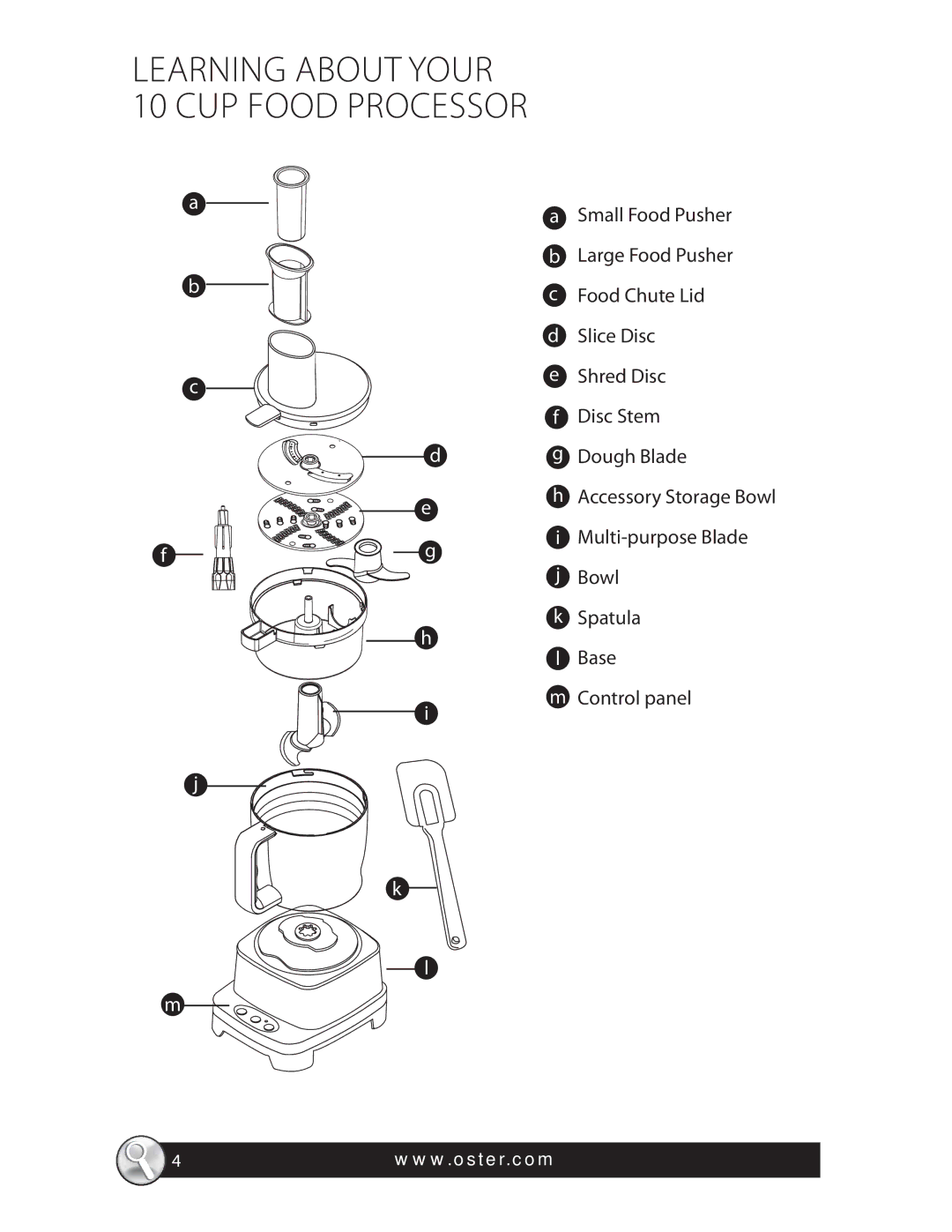 Oster SPR-121409, 137299, FPSTFP4600 warranty Learning about Your 10 CUP Food Processor 