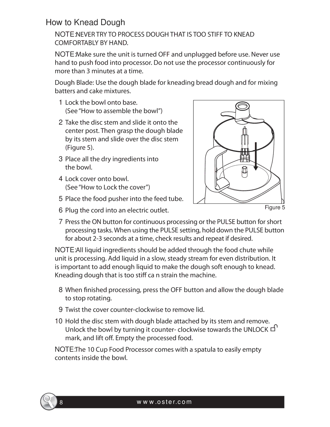 Oster FPSTFP4600, 137299, SPR-121409 warranty How to Knead Dough 