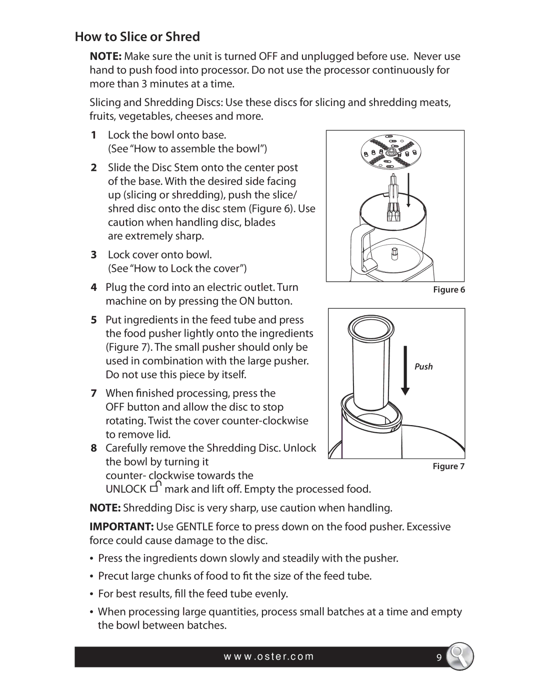 Oster 137299, SPR-121409, FPSTFP4600 warranty How to Slice or Shred 