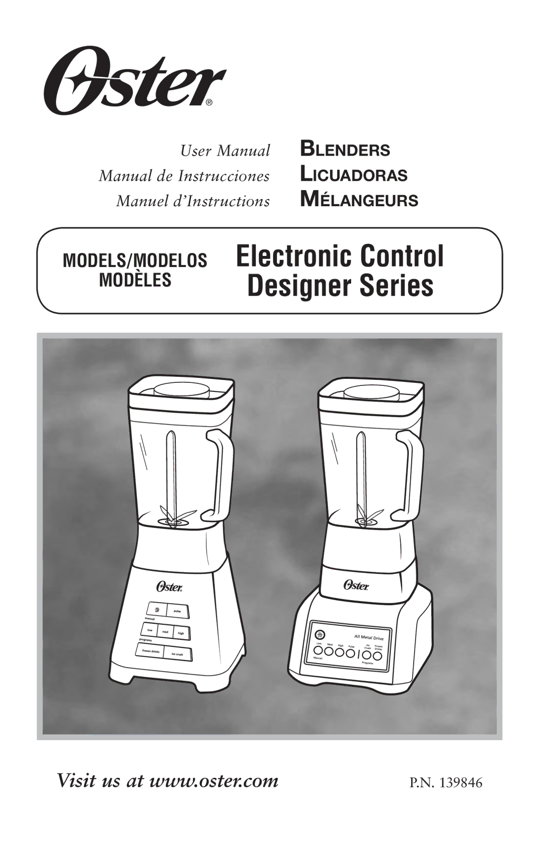 Oster 139846 user manual Electronic Control Designer Series 