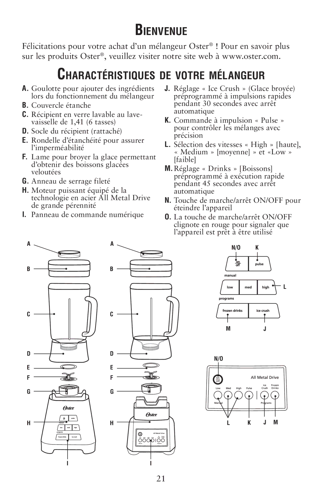 Oster 139846 Bienvenue Charactéristiques de votre mélangeur, Rondelle d’étanchéité pour assurer l’imperméabilité 