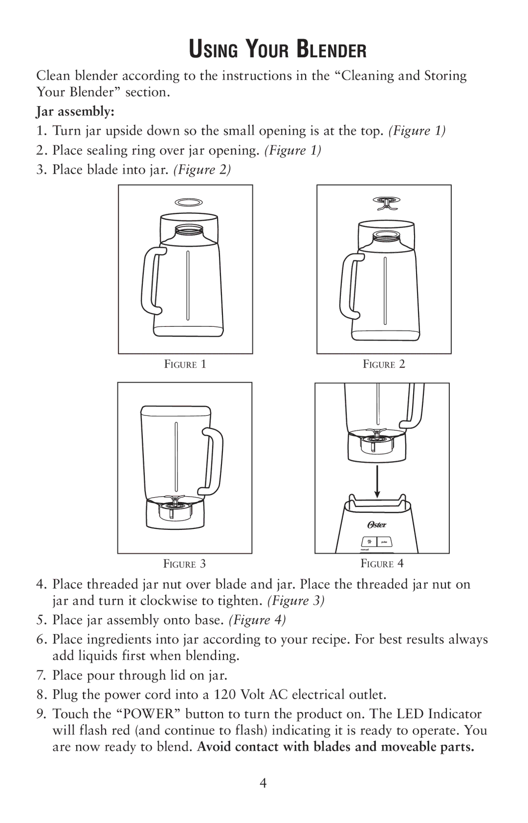 Oster 139846 user manual Using Your Blender, Jar assembly 