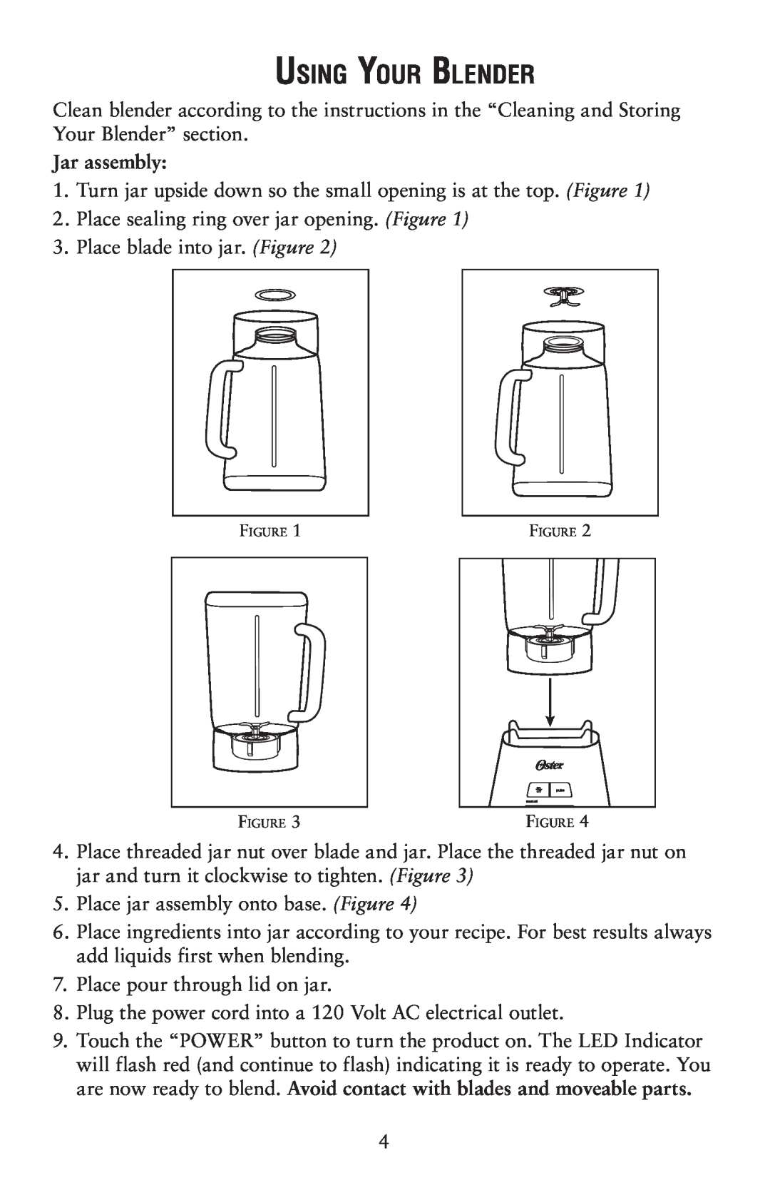 Oster 139846 user manual Using Your Blender, Jar assembly 