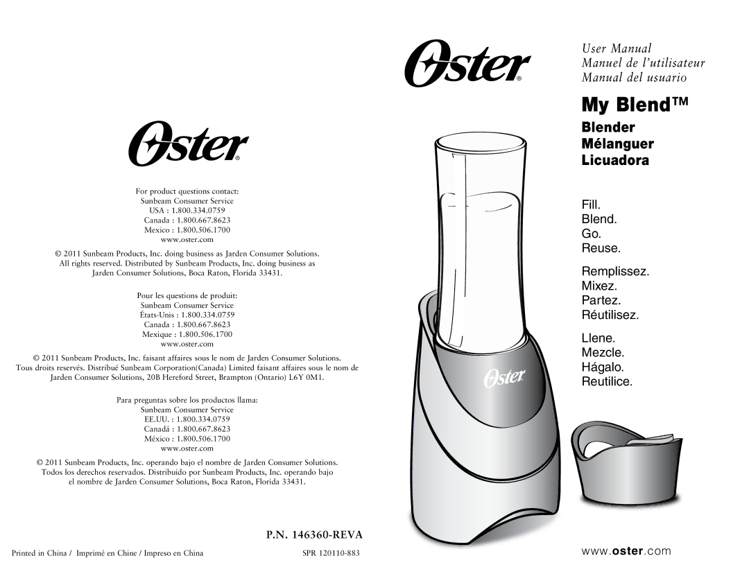 Oster 146360-REVA user manual My Blend 