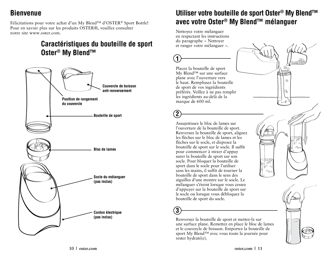 Oster 146362, My Blend Sport Bottle user manual Bouteille de sport Bloc de lames 