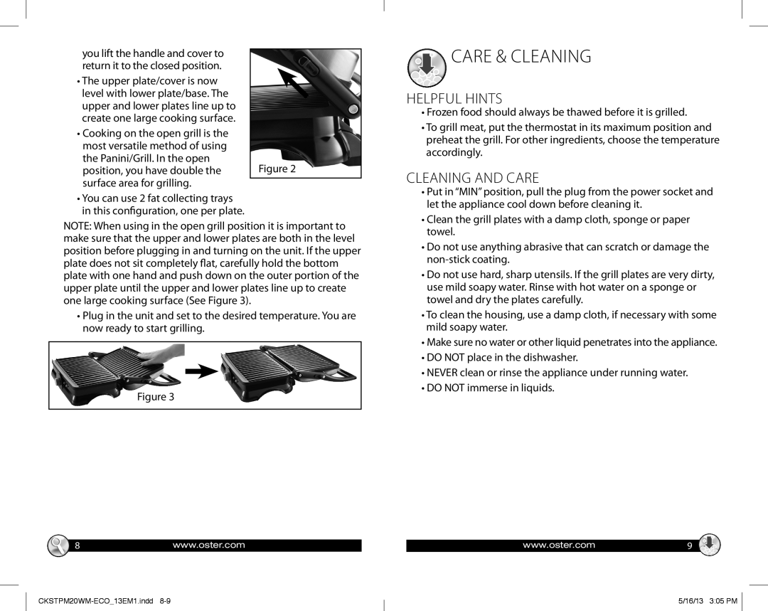 Oster 166143 warranty Care & Cleaning, Helpful Hints, Cleaning and Care 