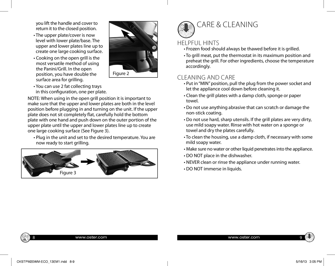 Oster 166143 warranty Care & Cleaning, Helpful Hints, Cleaning And Care 
