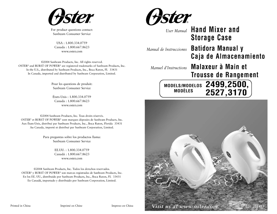 Oster 2500, 2499 user manual Modèles 2527,3170 