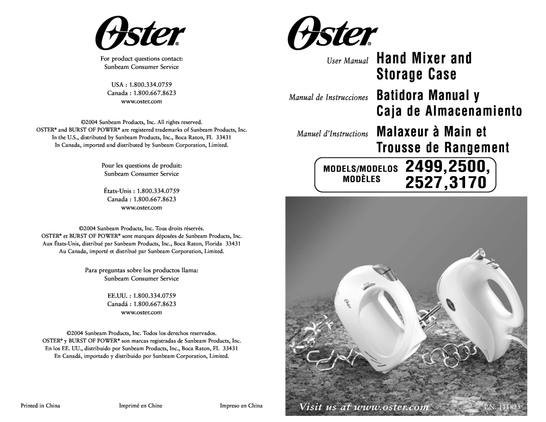 Oster user manual MODÈLES 2527,3170, Caja de Almacenamiento, Trousse de Rangement, MODELS/MODELOS 2499,2500, P.N 