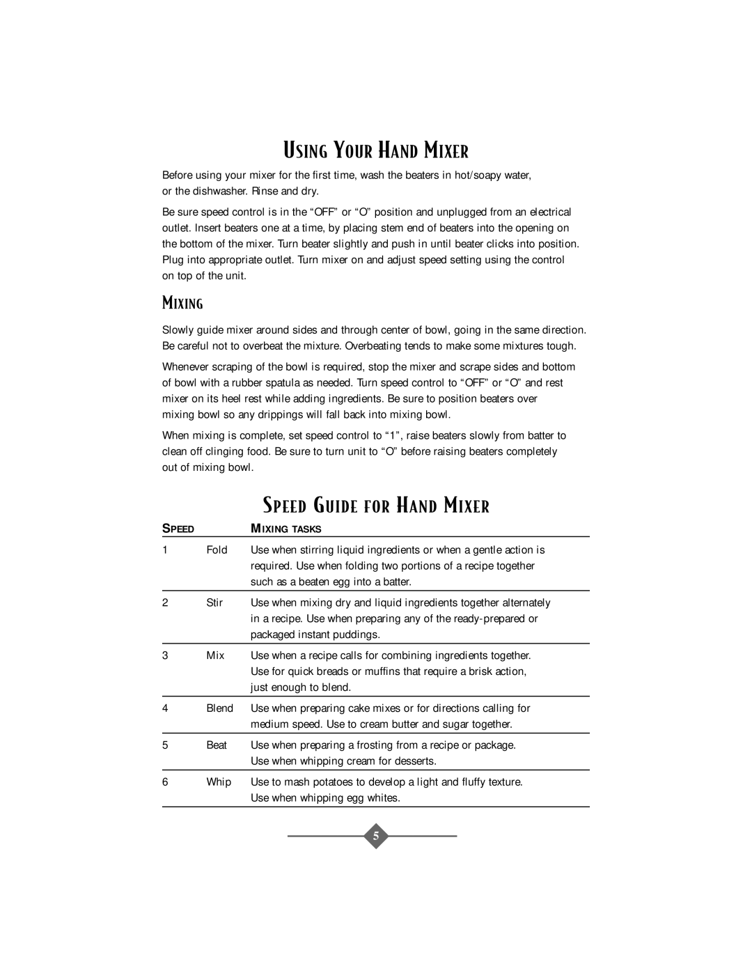 Oster 2506 instruction manual Using Your Hand Mixer, Mixing 