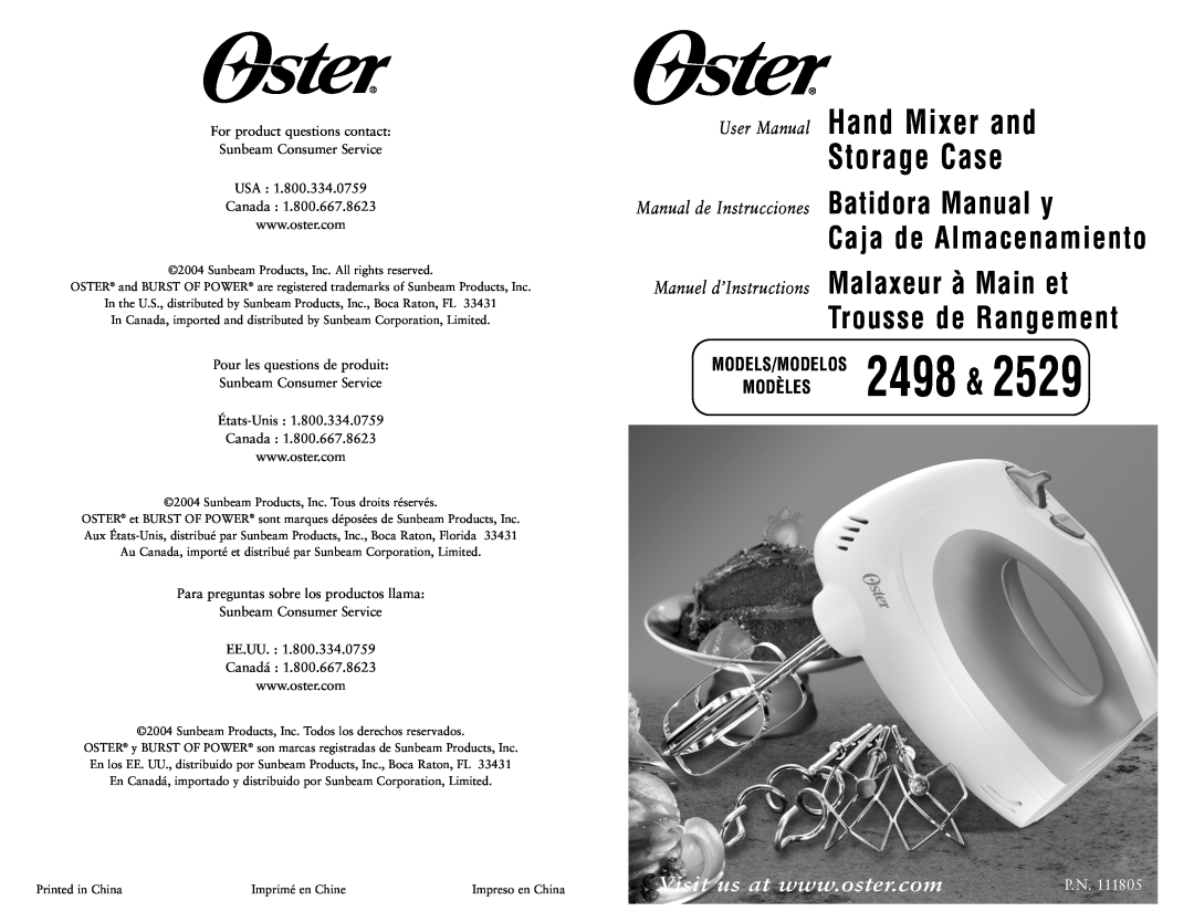 Oster 2498, 2529 user manual Caja de Almacenamiento, Trousse de Rangement, Manual de Instrucciones Batidora Manual y, P.N 