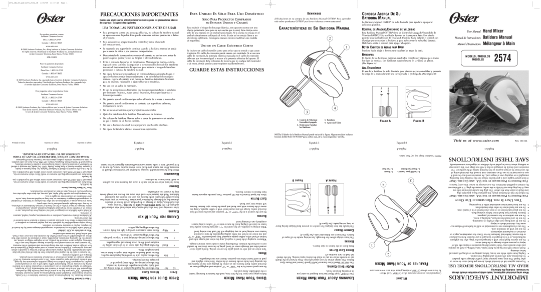 Oster 131542 user manual Precauciones Importantes, Guarde Estas Instrucciones, Ixerm Andh Oury Singu, 2574 