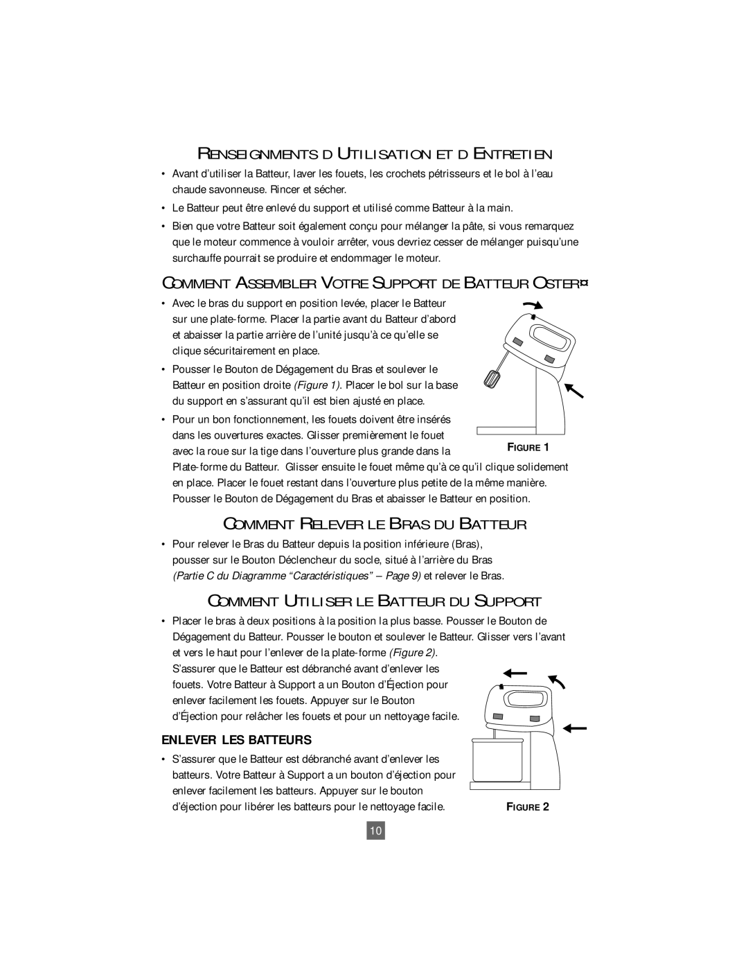 Oster 2604 instruction manual Renseignments Dõutilisation ET Dõentretien, Comment Assembler Votre Support DE Batteur OSTER¨ 