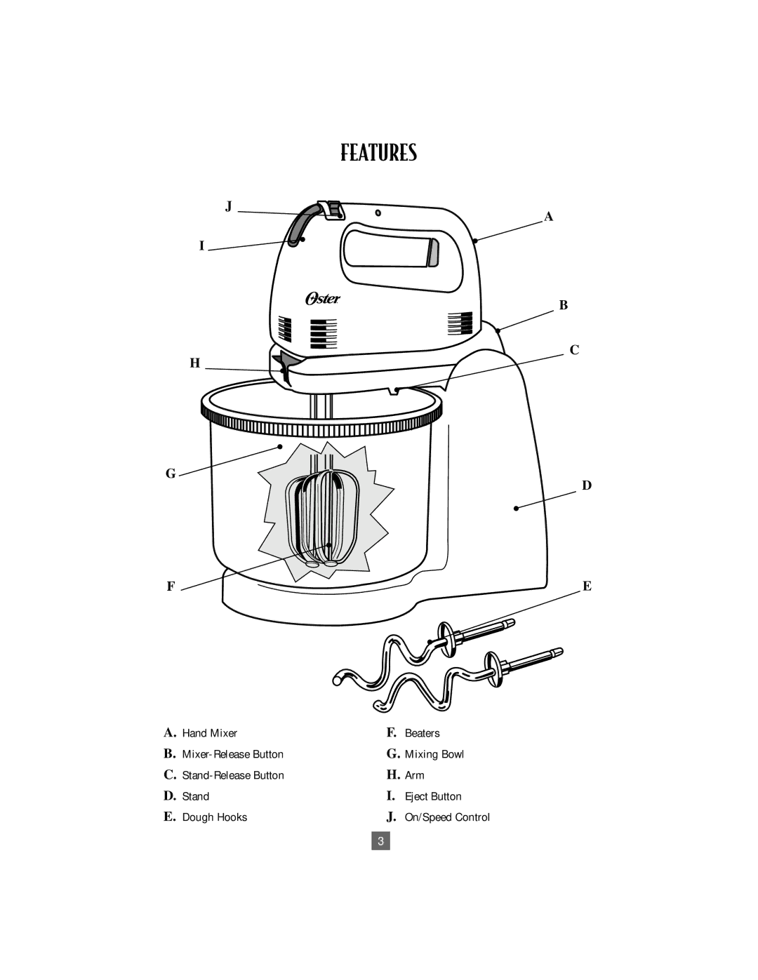 Oster 2604 instruction manual Features 