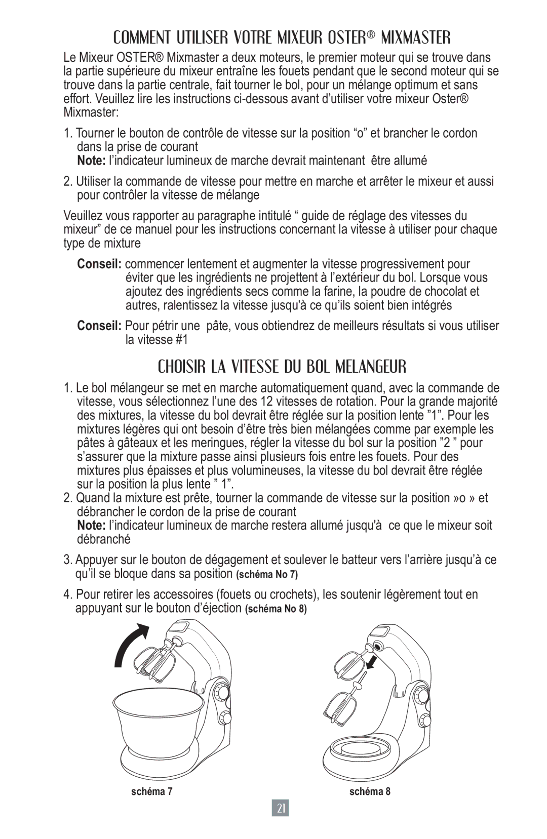 Oster 2700 instruction manual Choisir LA Vitesse DU BOL Melangeur 