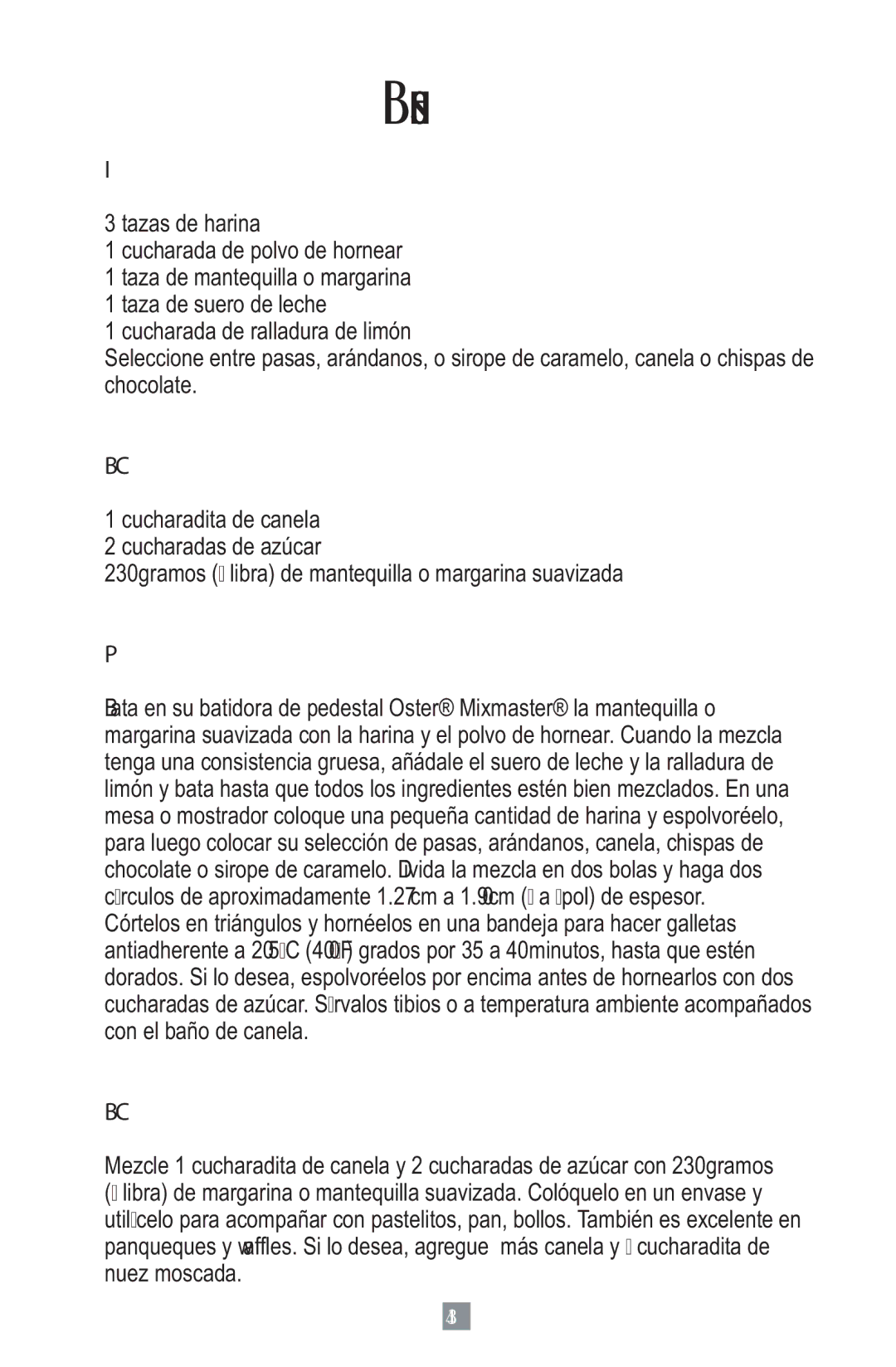 Oster 2700 instruction manual Biscocho, Baño de Canela 