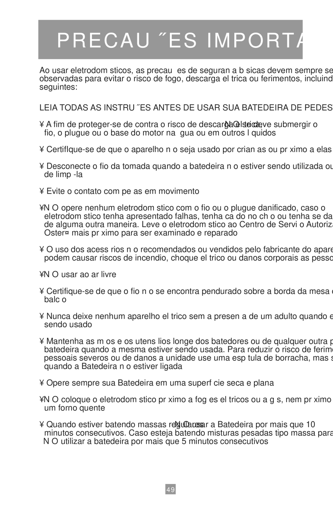 Oster 2700 instruction manual Precauções Importantes 