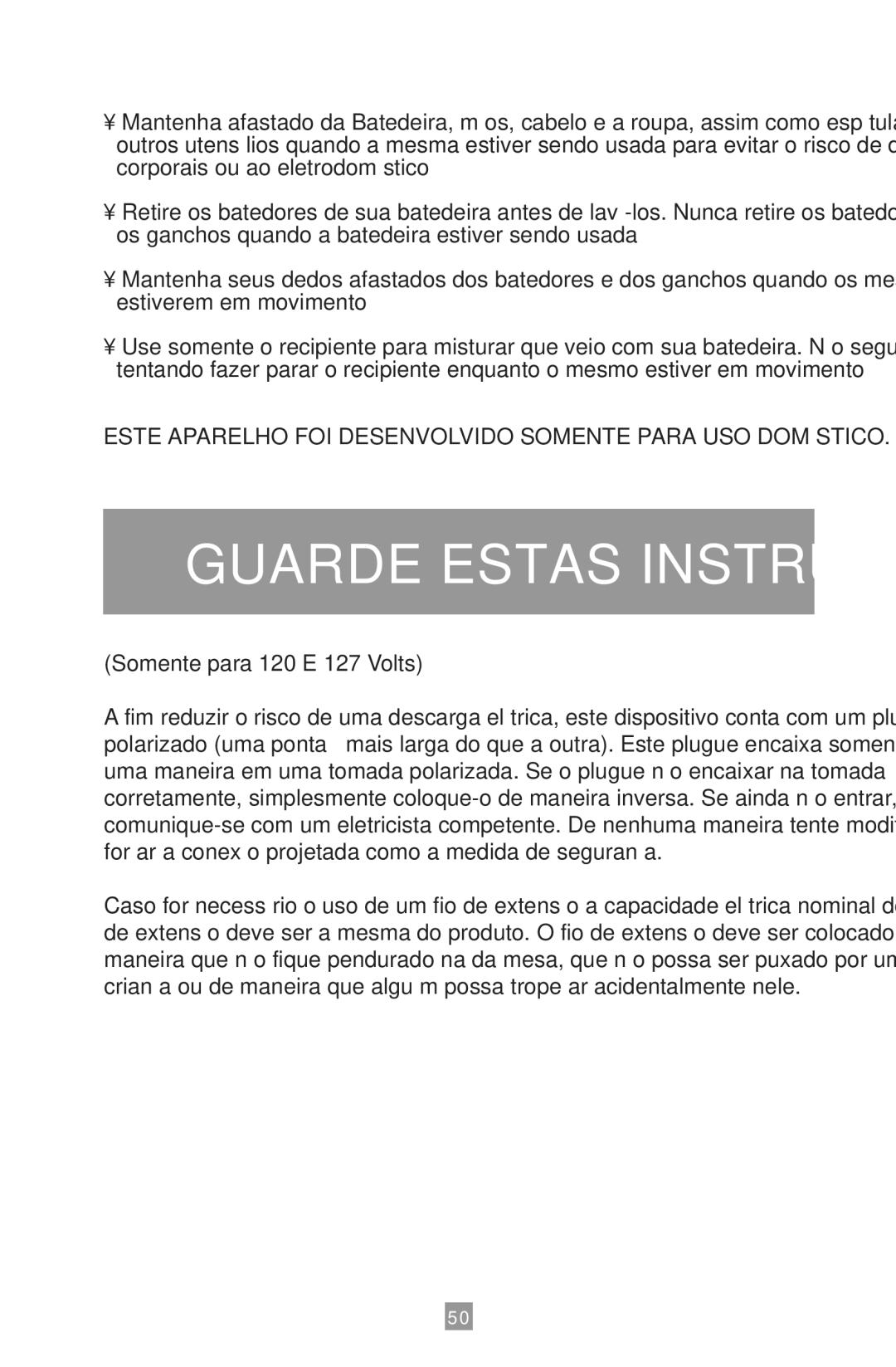 Oster 2700 instruction manual Guarde Estas Instruções 