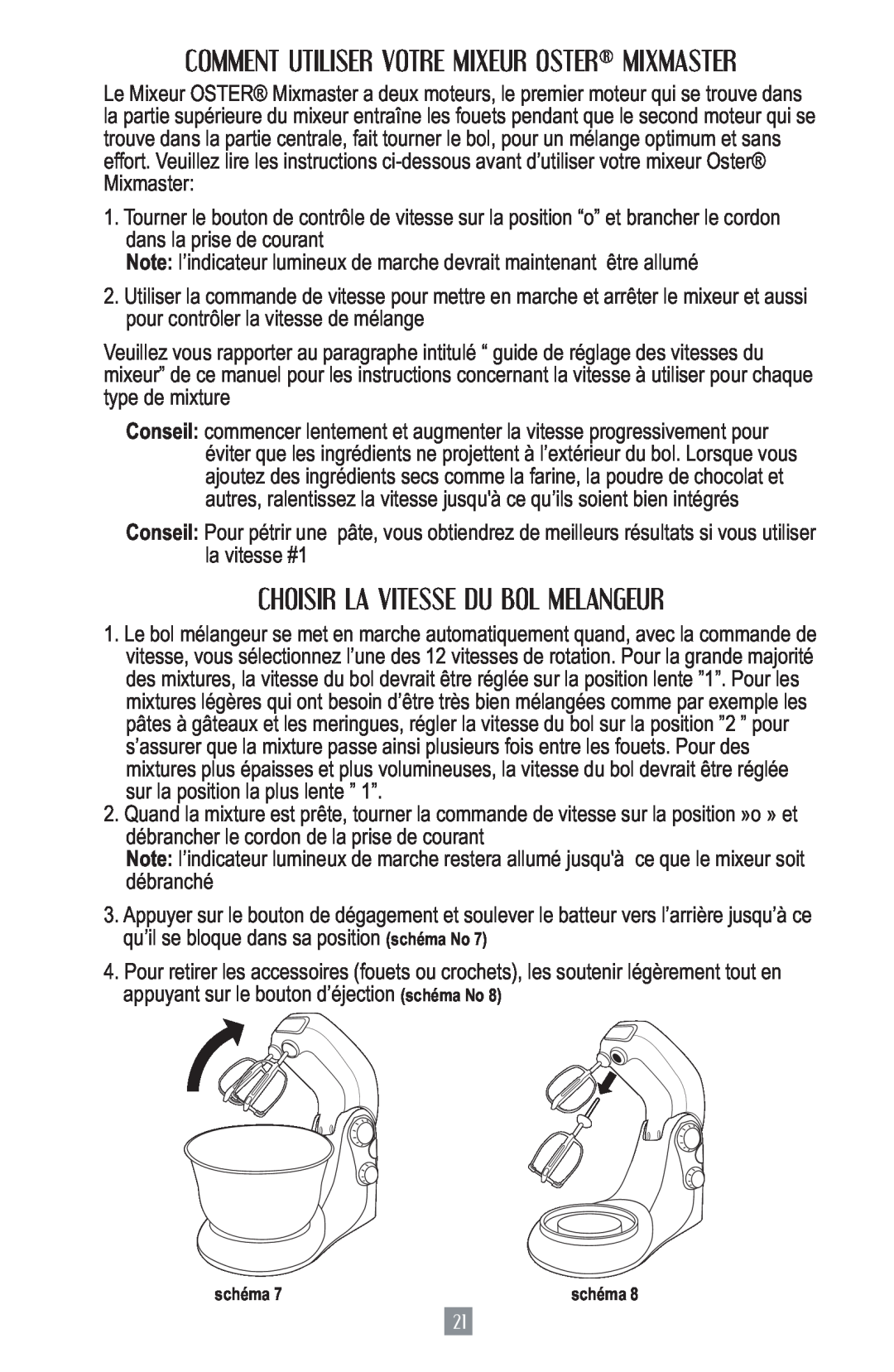 Oster 2700 instruction manual Choisir La Vitesse Du Bol Melangeur, Comment Utiliser Votre Mixeur Oster Mixmaster 