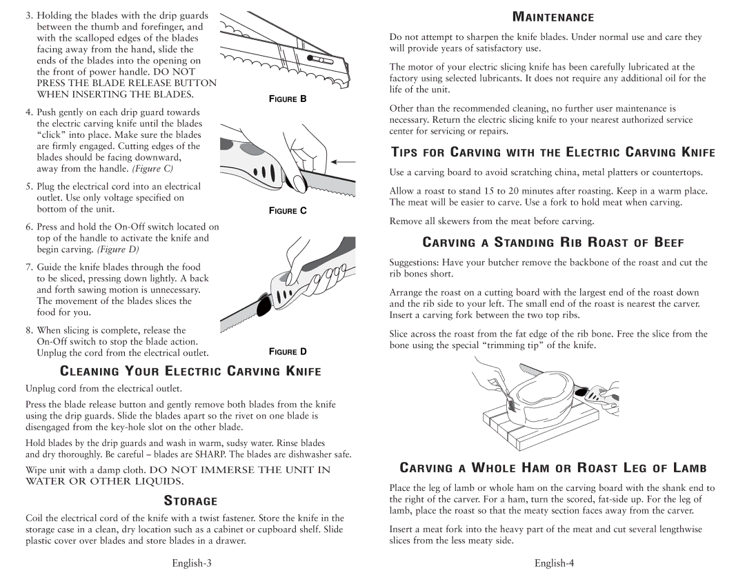 Oster 2803, 2802 user manual Carving a Standing RIB Roast of Beef, Cleaning Your Electric Carving Knife 