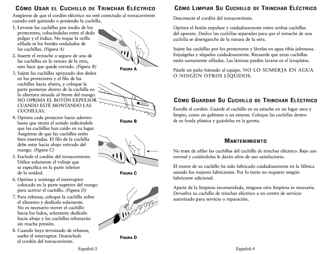Oster 2802 Cómo Usar El Cuchillo De Trinchar Eléctrico, Cómo Limpiar Su Cuchillo De Trinchar Eléctrico, Mantenimiento 